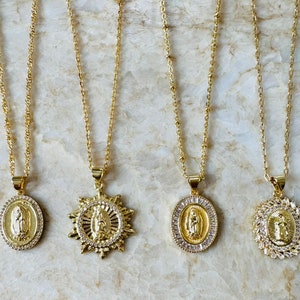 Collares de la Virgen María de Cristal/Collares de la Virgen María Religiosa/Collares de la Virgen de Guadalupe/Collares de Nuestra Señora de Guadalupe/Chapados en Oro de 18k