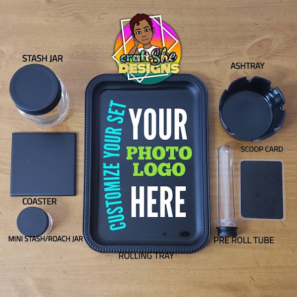 Custom Personalized  Rectangle Rolling Tray Set with accessories | The perfect anytime Gift for Him or Her