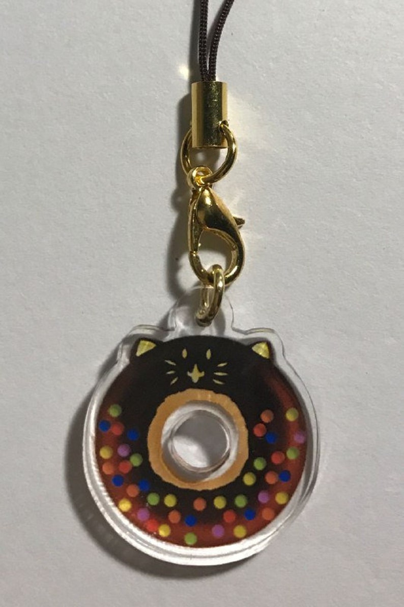 1 Kitty Sprinkled Donut Phone Charm image 1