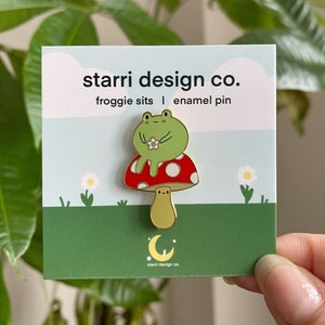 Froggie Sits Enamel Pin | 1.25" Cute Frog Pin | Hard Enamel Animal Pin | Kawaii Lapel Green Pin