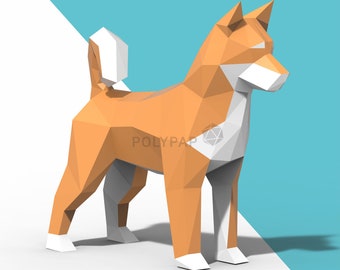 Artesanía de papel para perros Shiba, escultura de papel poligonal baja 3D, plantilla digital, descarga de PDF, origami, artesanía de papel, regalo de bricolaje, decoración del hogar