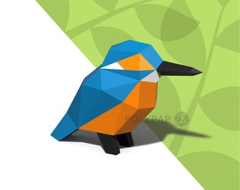 Kingfisher, bird Paper Craft,3D Low Polygonal Paper Sculpture, Digital Template, PDF Download, Paper Craft, DIY Gift, Home Decor