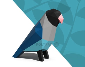Lovebird, Vogel Papier Handwerk, 3D niedrige polygone Papier Skulptur, digitale Vorlage, PDF Download, Papier Handwerk, DIY Geschenk, Wohnkultur