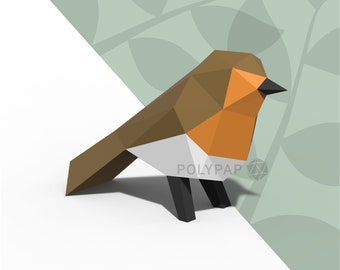 European Robin, bird Paper Craft,3D Low Polygonal Paper Sculpture, Digital Template, PDF Download, Paper Craft, DIY Gift, Home Decor