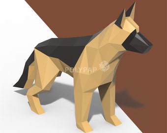 Deutscher Schäferhund Papier Handwerk, 3D Niedrig polygon Papier Skulptur, digitale Vorlage, PDF Download, Origami, Papier Handwerk, DIY Geschenk, Wohnkultur
