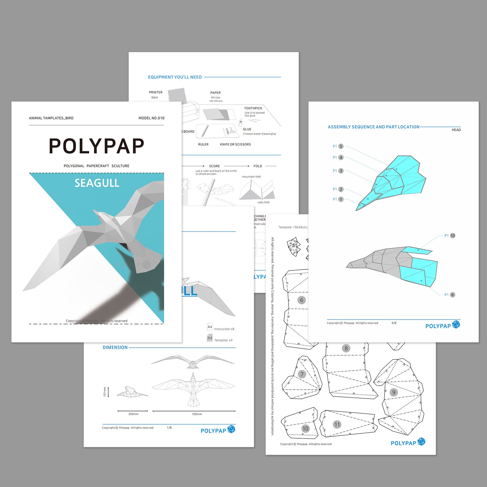 Seagullgull Bird Paper Craft3d Low Polygonal Paper Etsy