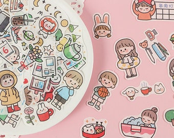 Casual Girls and Boys Stickers journal girls stickers/  washi girls stickers /grab bag of 15 diferent stickers/ korean boys stickers