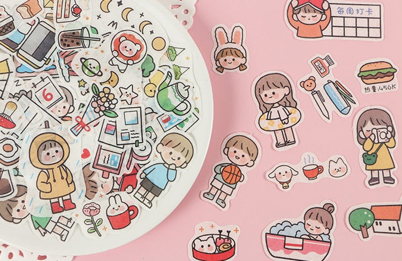 Korean Style Sticker Pack, Bullet journal, Cute phone case, cap, Diary decoration stickers, Cute girl stickers 