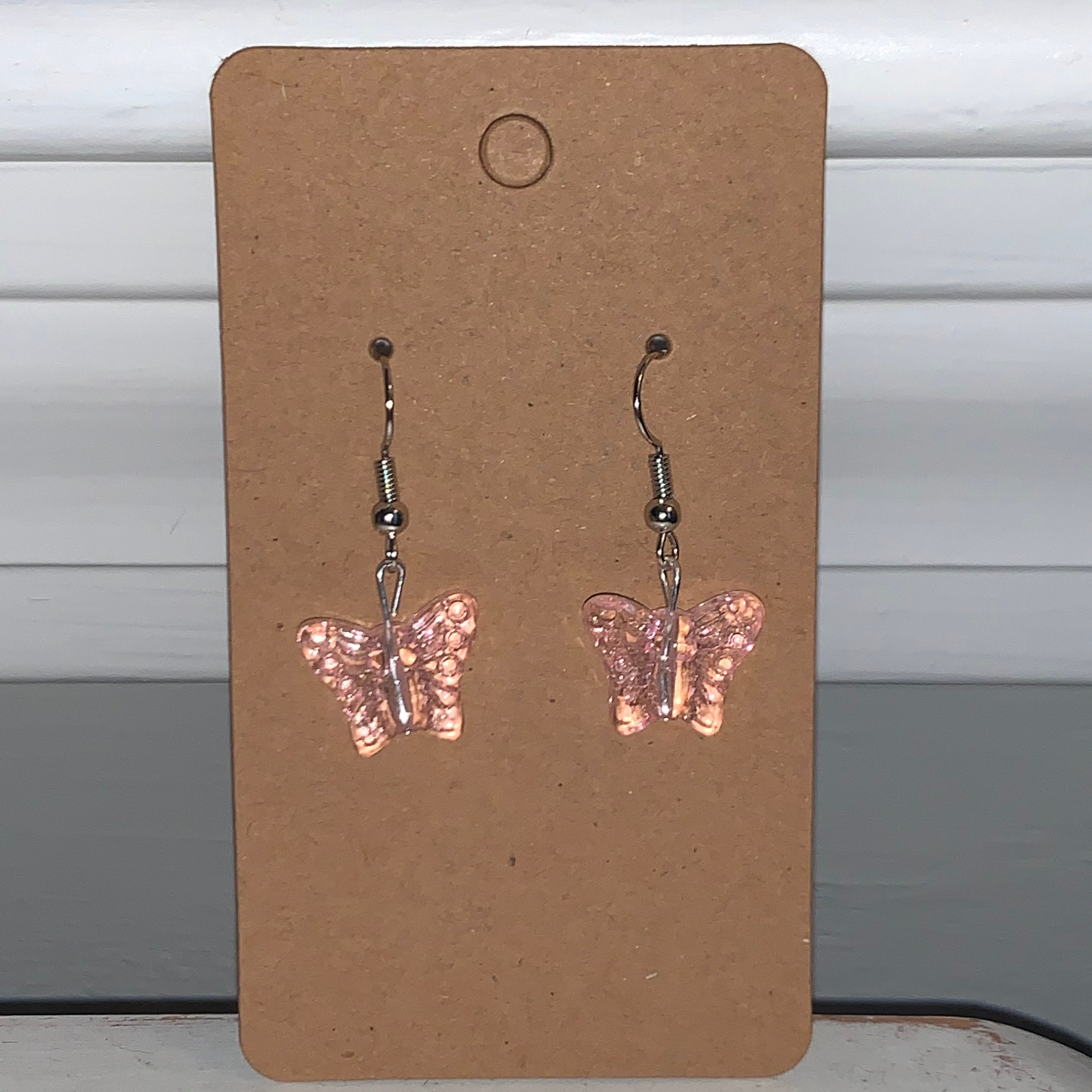 Clear Pink Butterfly Earrings Dangle Butterfly Earrings Etsy