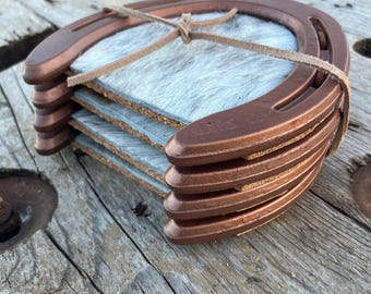 Cowhide Horseshoe Coasters: Rustic Western Bar Decor