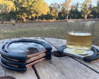 Horseshoe Coasters: Cowhide Western Bar Decor