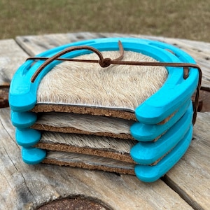 Coasters / bar / horseshoes / Cowhide / leather / horseshoe coasters / western / ranch / drink / wine / beer / bar items / cowboy