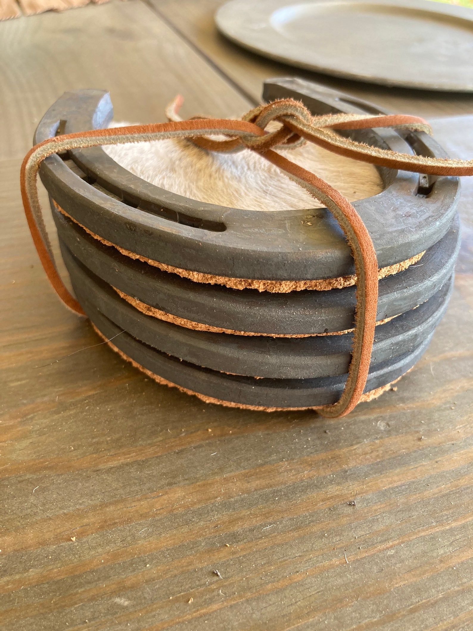 Bar / coasters / horseshoes / Cowhide / leather / horseshoe Etsy