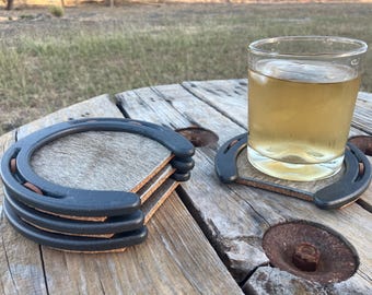 Horseshoe Coasters: Cowhide Western Bar Coasters