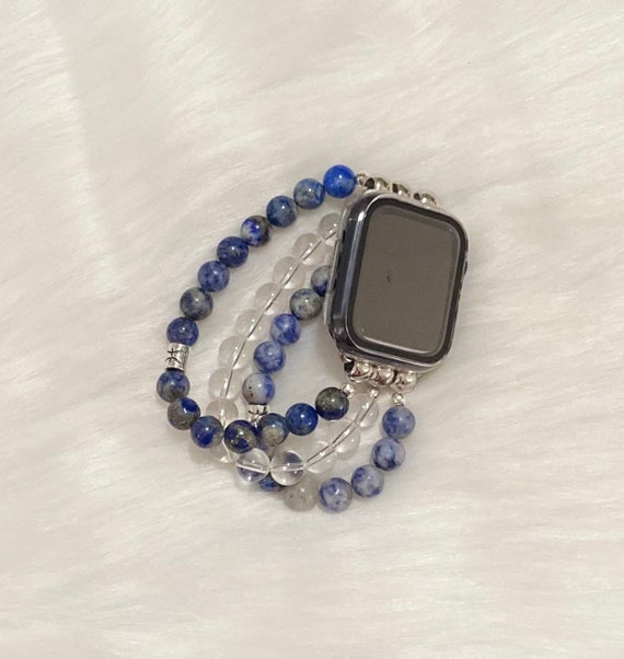 Pisces Vibe | Lapis Lazuli | Clear Quartz | Blue White Sodalite 8mm beaded Apple Watch Band