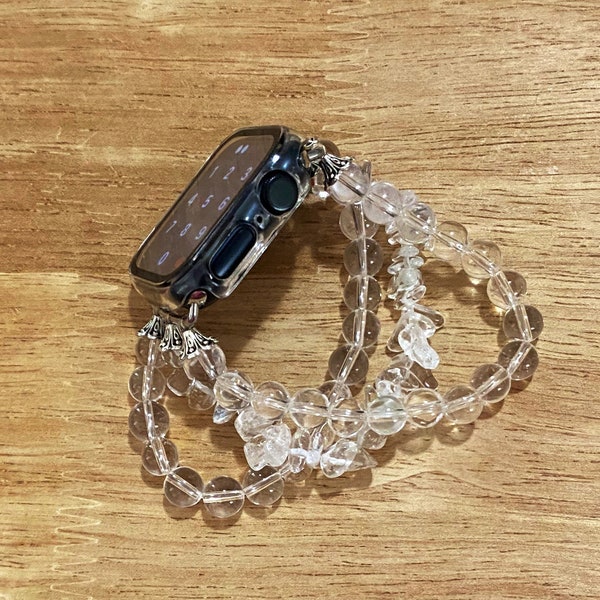 Natural Clear Quartz 8mm Beads and Chips Apple / Galaxy Watch Band