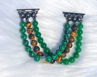 Taurus Vibes | Malachite | Tigers Eye | Green Jade 8mm Beaded Apple Watch Band