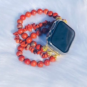 Red Jasper 8mm Bead and Chip Apple / Galaxy Watch Band
