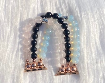 Libra Vibes | Blue Opal | Black Tourmaline | Rose Quartz 8mm Beaded Apple Watch Band | Galaxy Watch