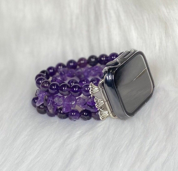 Natural Amethyst Stone Beads and Chip 8mm Beaded Apple / Galaxy Watch Band