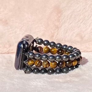 Triple Protection Apple Watch Band | Black Obsidian | Tigers Eye | Hematite Apple / Galaxy Watch Band