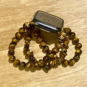 Yellow Tigers Eye 8mm Beads and Chip Apple / Galaxy Watch Band