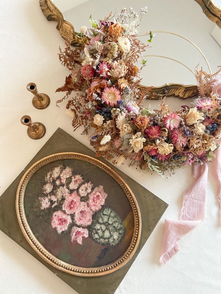Couronne de Fleurs Séchées Café Au Lait