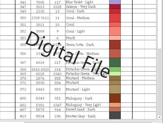 DMC ANCHOR JP Coats Embroidery Floss Conversion Chart Digital | Etsy