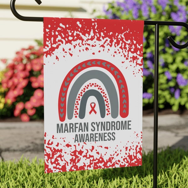 Marfan Syndrome Awareness Garden Flag | Welcome Sign |  New Home | Decorative House Banner | Red Awareness Ribbon  | Support