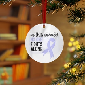 Esophageal Cancer Awareness Ornament | Periwinkle Ribbon | &quot;In This Family No One Fights Alone&quot; | Family Support Gift