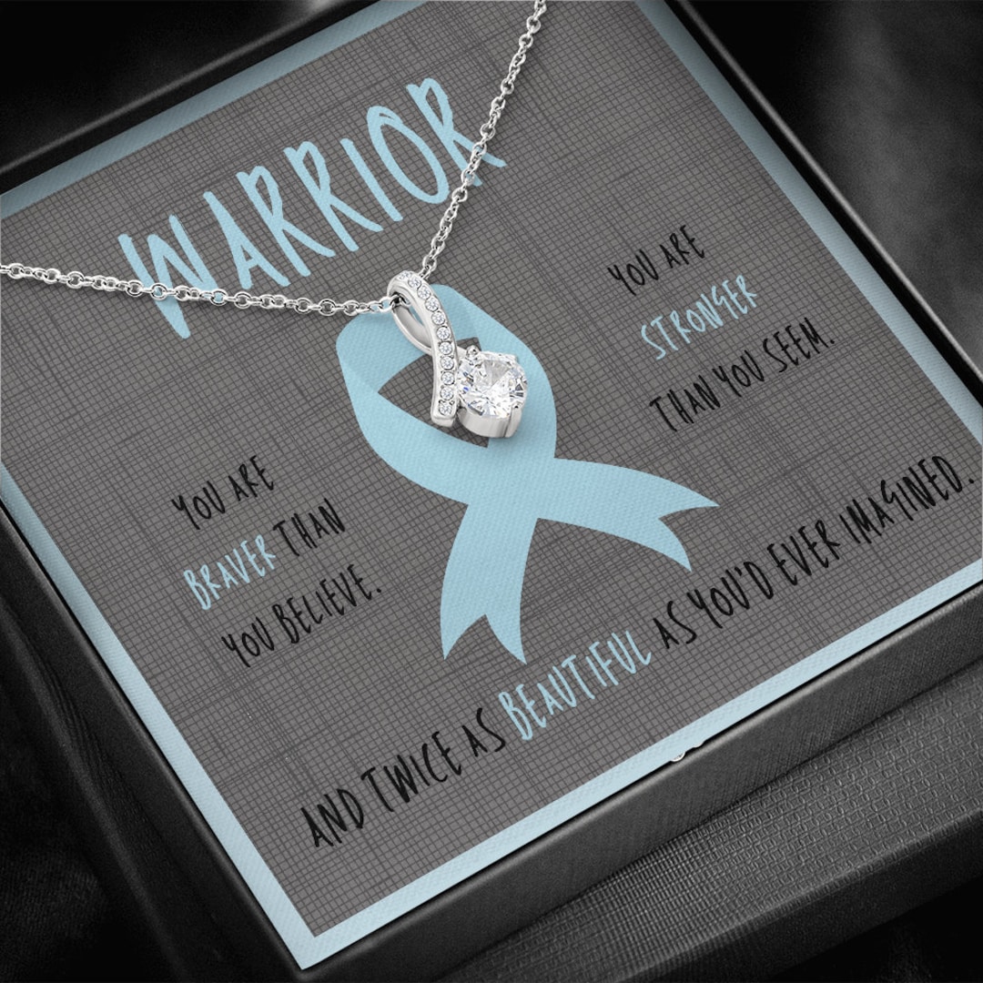 Hashimoto's Warrior Ribbon Necklace Gift | Light Blue Ribbon Awareness ...