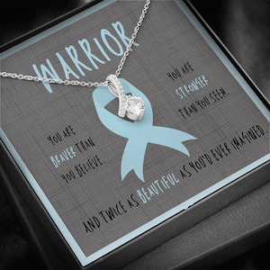 Hashimoto&#39;s Warrior Ribbon Necklace Gift | Light Blue Ribbon Awareness Jewelry | Gift for Support | Survivor | Fighter | Spoonie Gift Shop