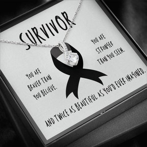 Melanoma Cancer Survivor Necklace | Black Ribbon Awareness Jewelry | Pendant Necklace Gift | Warrior | Cancer Support for Friend