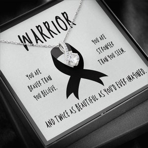 Skin Cancer Warrior Ribbon Necklace Gift | Black Ribbon Awareness Jewelry | Gift for Support | Survivor | Fighter | Spoonie Gift Shop