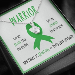 Liver Melanoma Cancer Warrior Necklace | Green Ribbon Awareness Jewelry | Pendant Necklace Gift | Survivor | Cancer Support for Friend