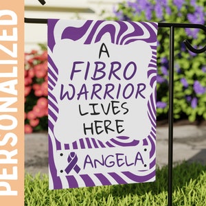 Fibromyalgia Awareness Garden Flag | Welcome Sign |  New Home | Decorative House Banner | Purple Awareness Ribbon  | Custom Personalized