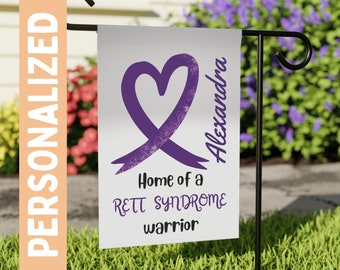Rett Syndrome Awareness Garden Flag | Personalized Welcome Sign | New Home Decorative House Banner with Purple Ribbon