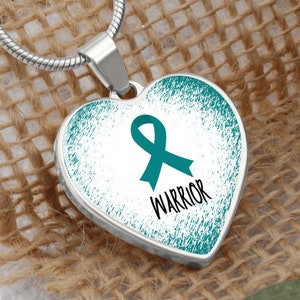 Teal Awareness Ribbon Necklace Gift,  Heart Pendant Necklace, Snake Chain, Silver Tone, Gold Tone