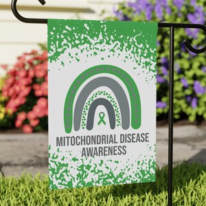 Mitochondrial Disease Awareness Garden Flag | Welcome Sign |  New Home | Decorative House Banner | Green Awareness Ribbon  | Rare Support