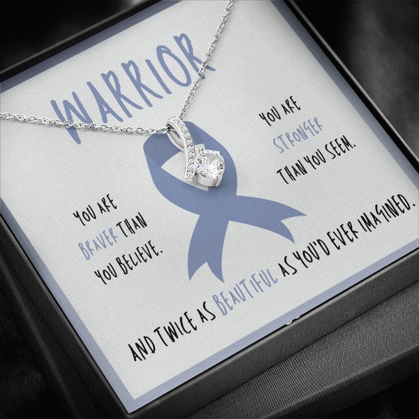 Stomach Cancer Warrior Necklace | Periwinkle Blue Ribbon Awareness Jewelry | Pendant Necklace Gift | Survivor | Cancer Support for Friend