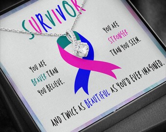 Thyroid Cancer Ribbon Necklace | Cancer Survivor Jewelry | Awareness Pendant Gift | Support for Friends & Warriors