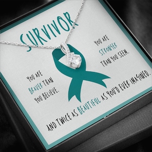 Ovarian Cancer Survivor Necklace Gift | Teal Ribbon Awareness Jewelry | Spoonie Support | Cancer Awareness Necklace
