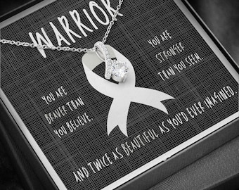 Lung Cancer Warrior Necklace | White Ribbon Awareness Jewelry | Survivors Gift & Support for Friends | Pendant Necklace