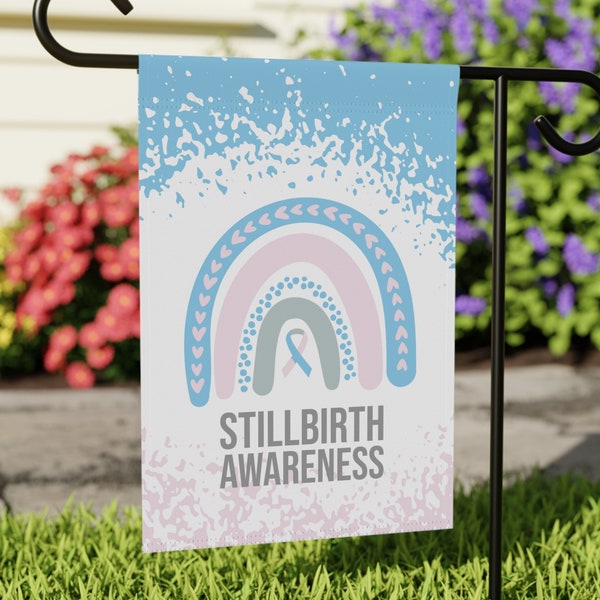 Stillbirth Awareness Garden Flag | Welcome Sign |  New Home | Decorative House Banner | Blue and Pink Awareness Ribbon  | Infant Loss