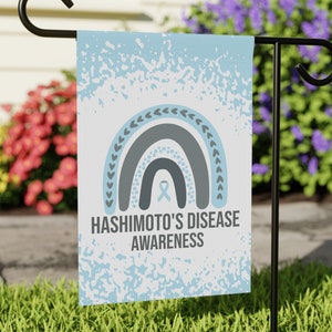 Hashimoto&#39;s Disease Awareness Garden Flag | Welcome Flag | Garden Decor | Light Blue Ribbon Awareness