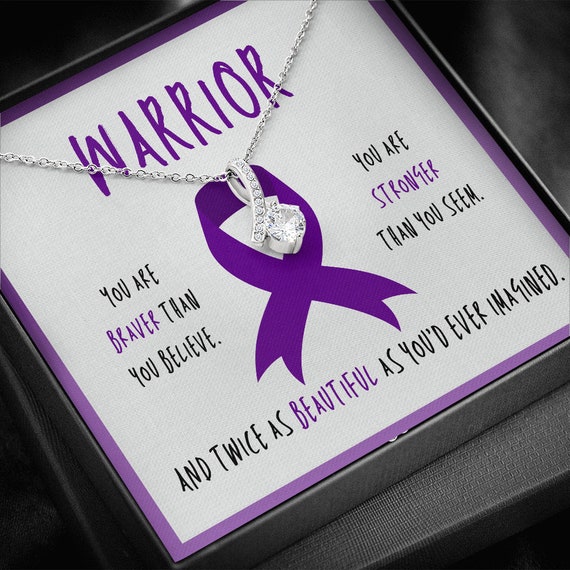 Fibromyalgia Warrior Ribbon Necklace Gift | Purple Ribbon Awareness Jewelry | Gift for Support | Survivor | Fighter | Spoonie...
