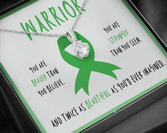 Traumatic Brain Injury Awareness Necklace Gift | Jewelry | Green Ribbon Survivor & Fighter | Spoonie Gift for Support