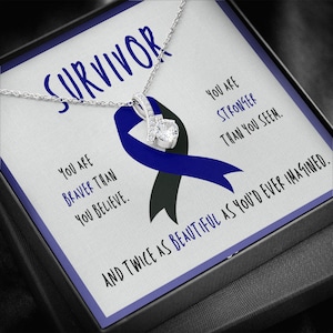 Ocular Melanoma Cancer Survivor Necklace | Black Ribbon Awareness Jewelry | Pendant Necklace Gift | Warrior | Cancer Support for Friend