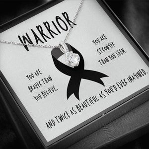 Melanoma Cancer Warrior Necklace | Black Ribbon Awareness Jewelry | Pendant Necklace Gift | Survivor | Cancer Support for Friend
