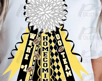 Yellow Black Mum PNG/Homecoming Mum/White Flower Mum/Shirt Mum/School Spirit/Texas Mum/Football/Instant Download/Sublimation/DTF
